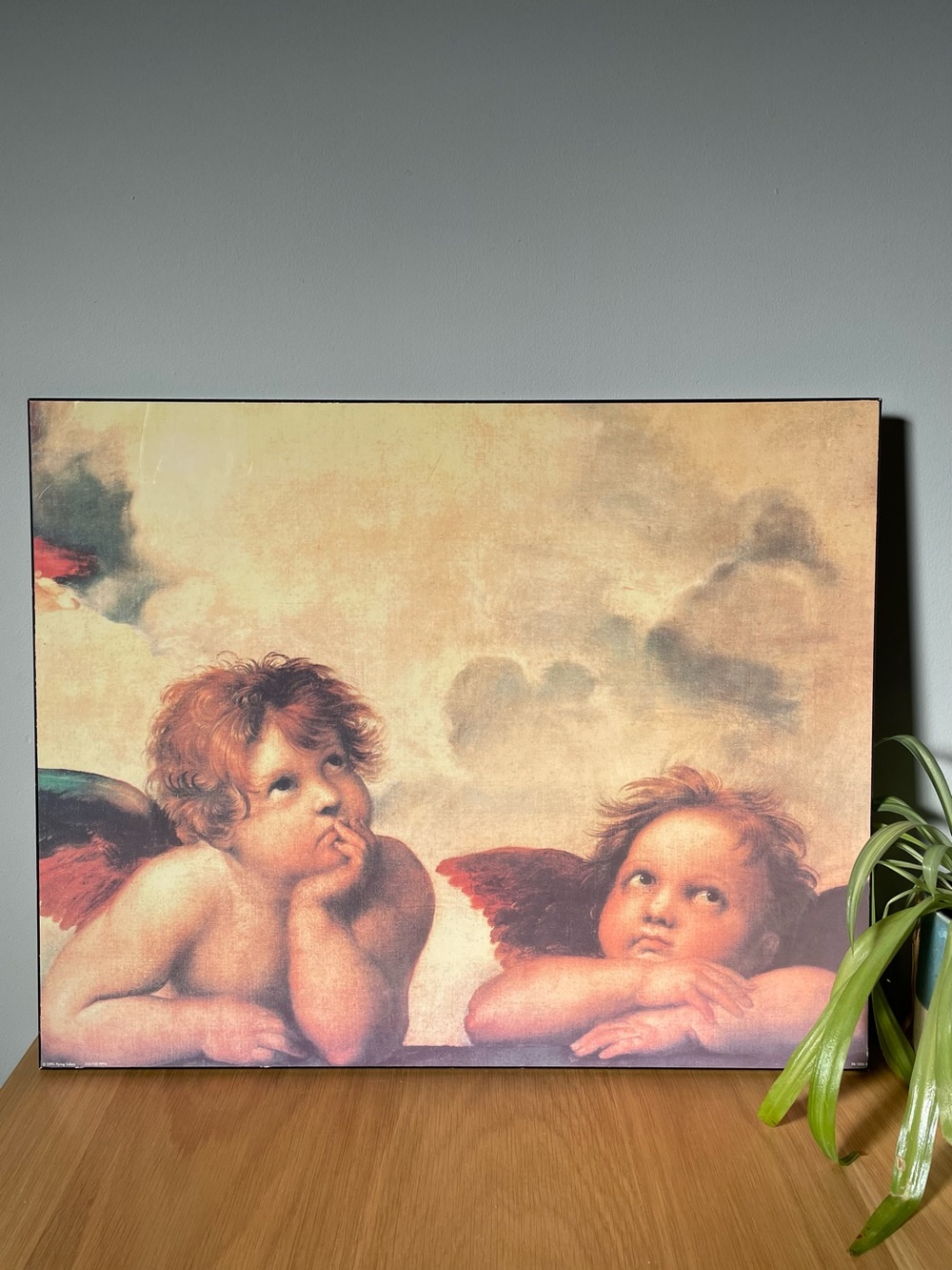 Vintage 1990s Raphael Cherubs Wood Plaque Wall Art 20x16 Whimsigoth Celestial